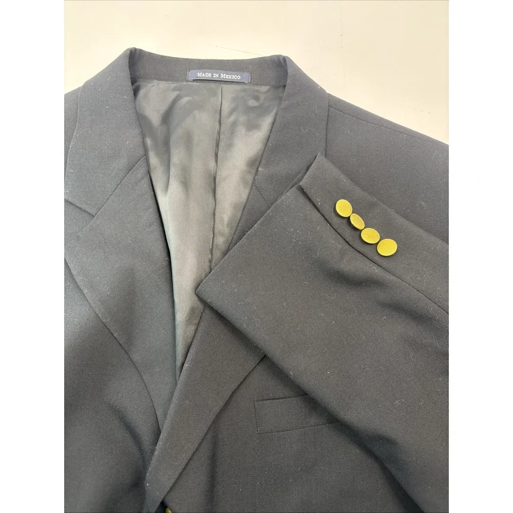 Lands End Blazer Mens 43L (46) Navy Blue‎ Gold 3 Button Wool Sports Coat Jacket